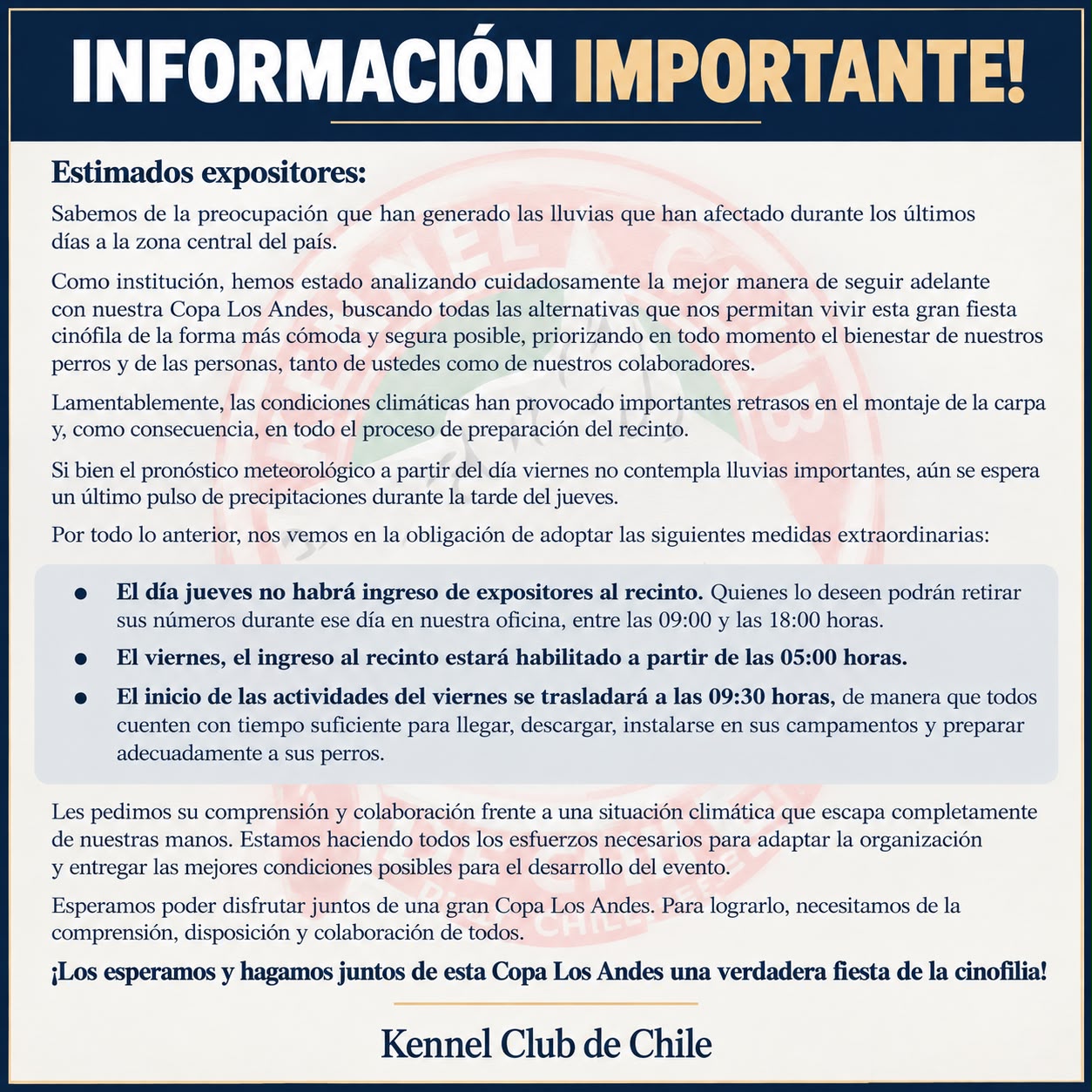 INFORMACION IMPORTANTE – COPA DE LOS ANDES 2026.